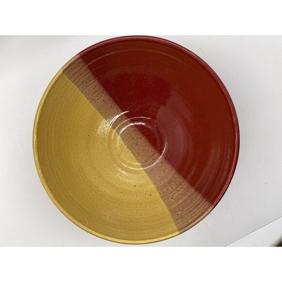 Studio Art Pottery Bowl Artist Signed Ombré Design w Yellow/Red and Brown. - Picture 4 of 11